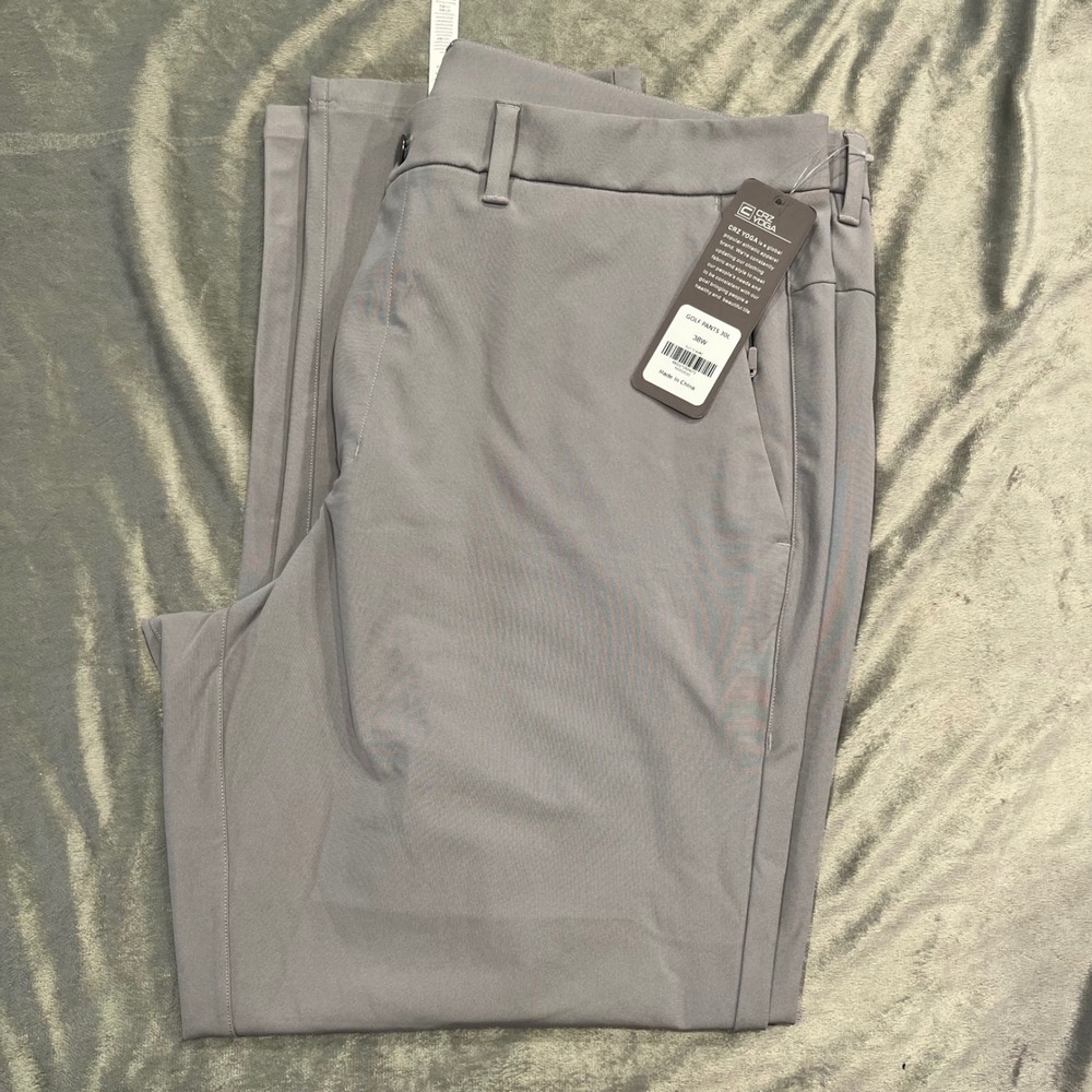 CRZ Yoga Mens Golf Pants 30L 38W Gulf Gray Athletic Performance Trousers